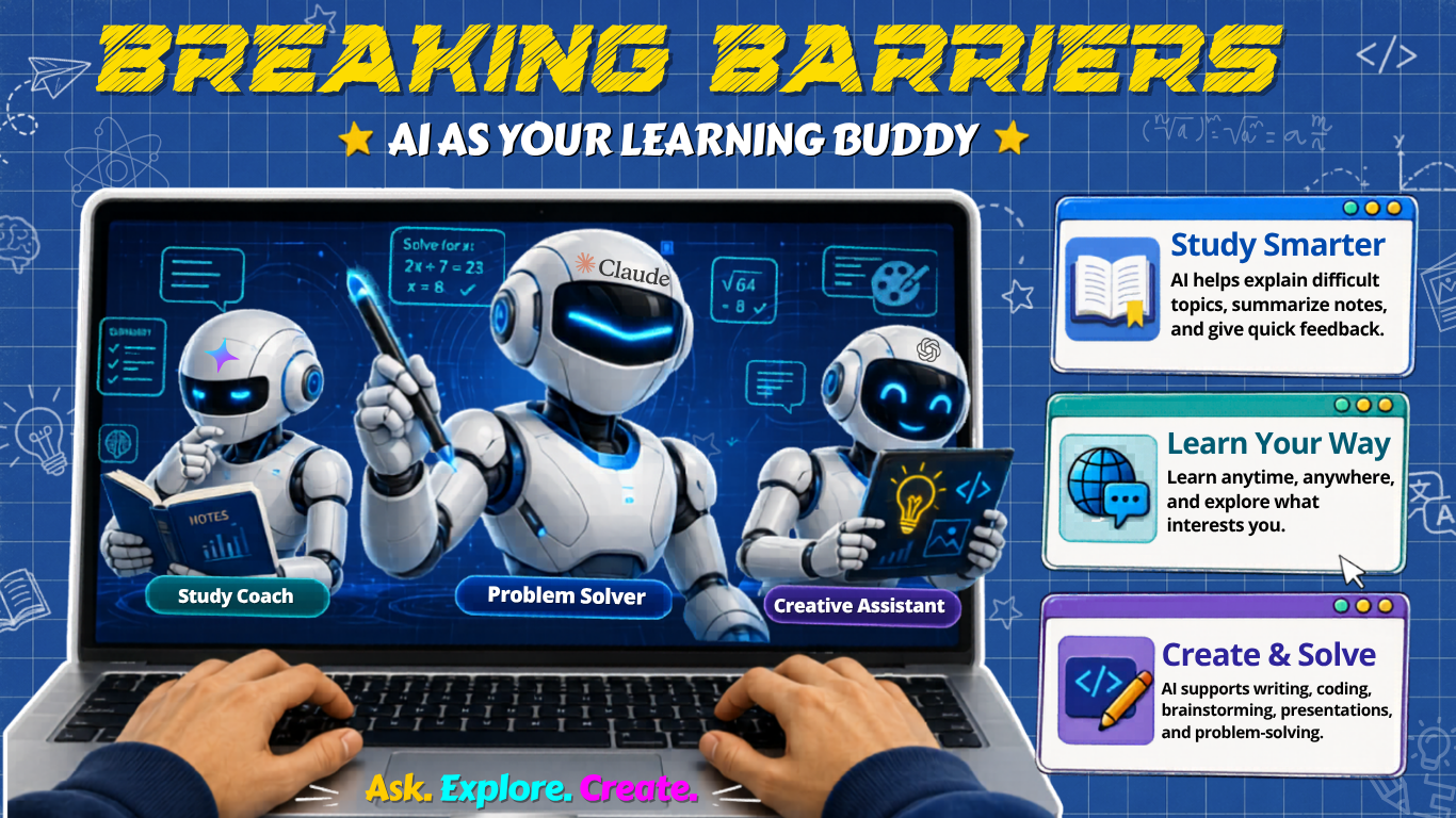 The new version shifts from “AI in the Classroom” to “AI as Your Learning Buddy,” making it more student-centred, friendly, colourful, and suitable for secondary students.